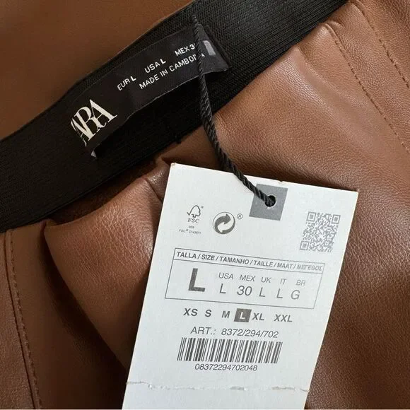 NWT ZARA CAMEL FAUX LEATHER LEGGING PANTS Size L - Picture 7 of 9